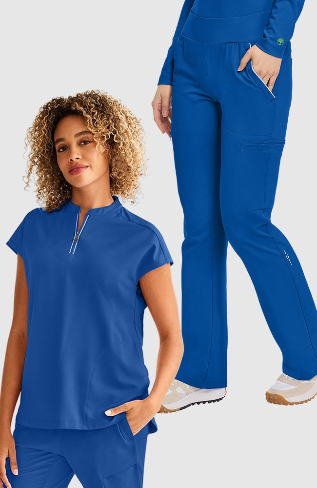 Women's Scrub Set: Sandy Zip Mandarin Collar Top & Joelle Flare Leg Pant