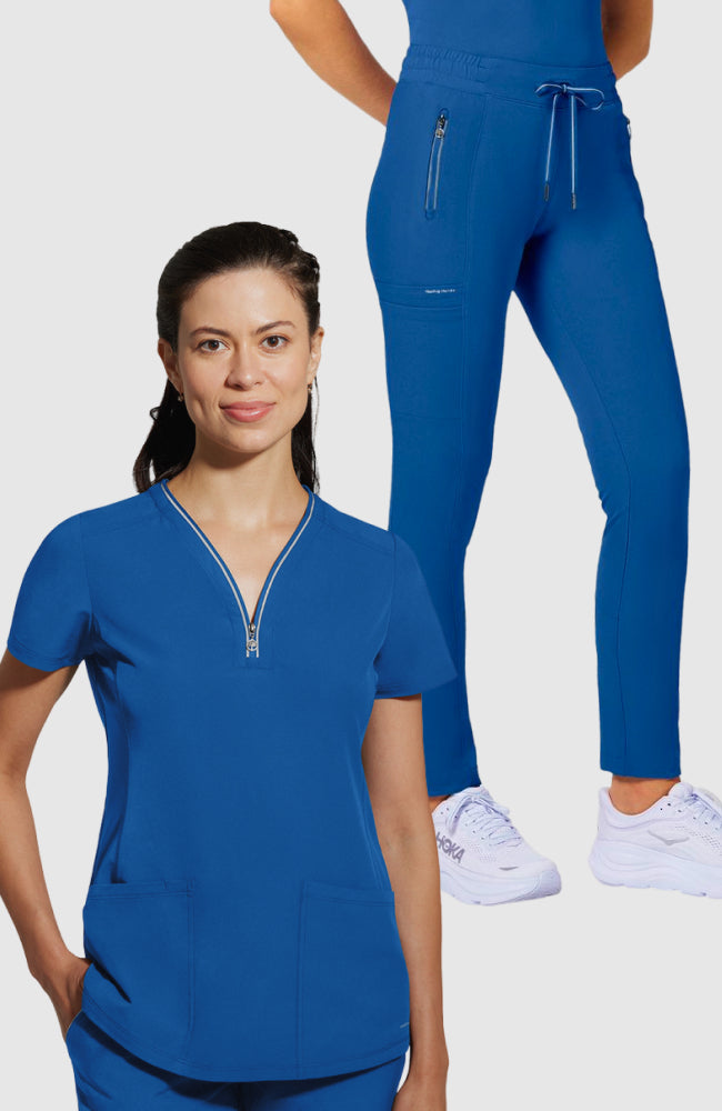 Women's Scrub Set: Sonia Zip Y-Neck Top & Niko Elastic Waistband Pant