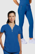 Women's Scrub Set: Sonia Zip Y-Neck Top & Niko Elastic Waistband Pant