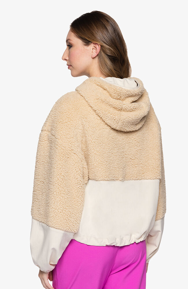 Women's Two-Tone Sherpa Hooded Zip Scrub Pullover