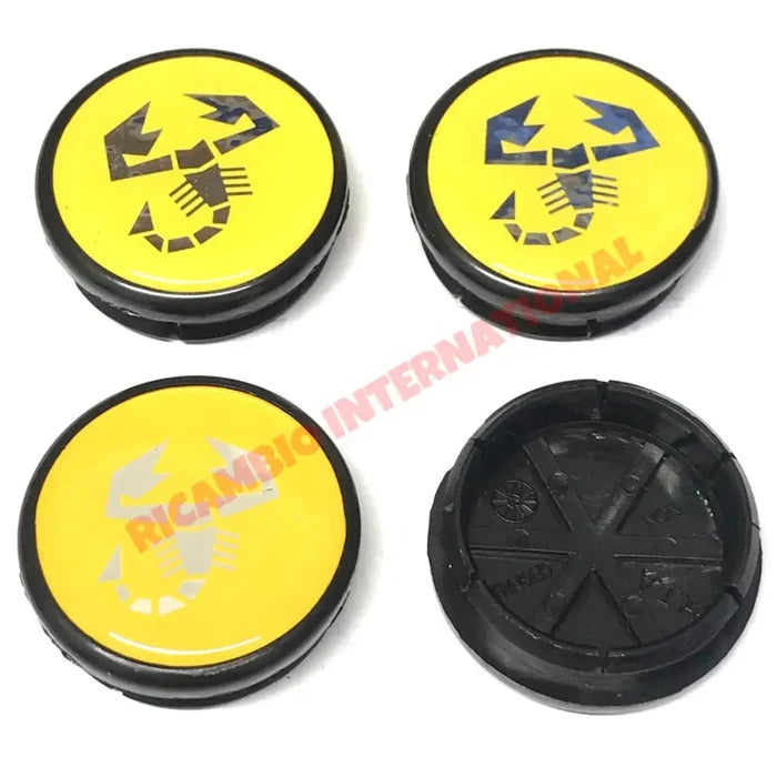 Yellow Abarth Wheel Centre Cap Set (4) - Fiat - Strada/Ritmo