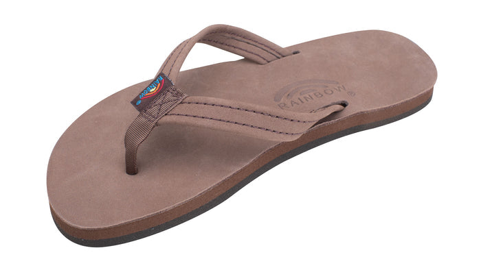 Brown sandal with a visible brand logo on a white background